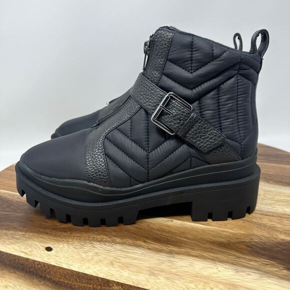 Vionic Janara Women's 7.5 Quilted Nylon Chunky Heel Ankle Black Boots - Picture 2 of 10